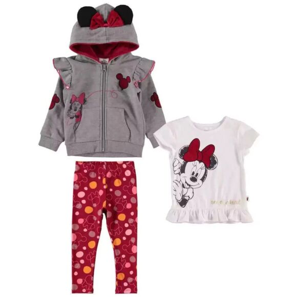 NEW NWOT Girls Sz 5 MINNIE MOUSE Hooded Jacket, Shirt & Leggings 3 Pc Outfit Set - Picture 4 of 7